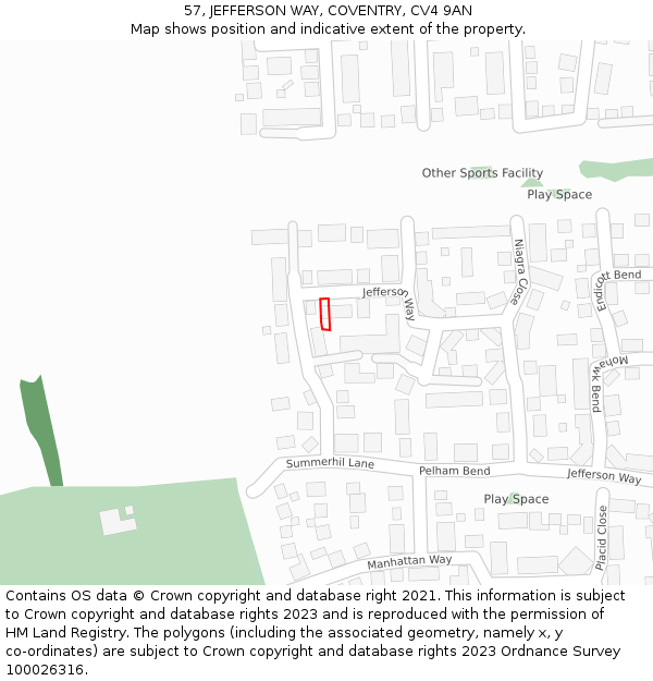 57, JEFFERSON WAY, COVENTRY, CV4 9AN: Location map and indicative extent of plot