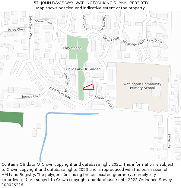 57, JOHN DAVIS WAY, WATLINGTON, KING'S LYNN, PE33 0TB: Location map and indicative extent of plot