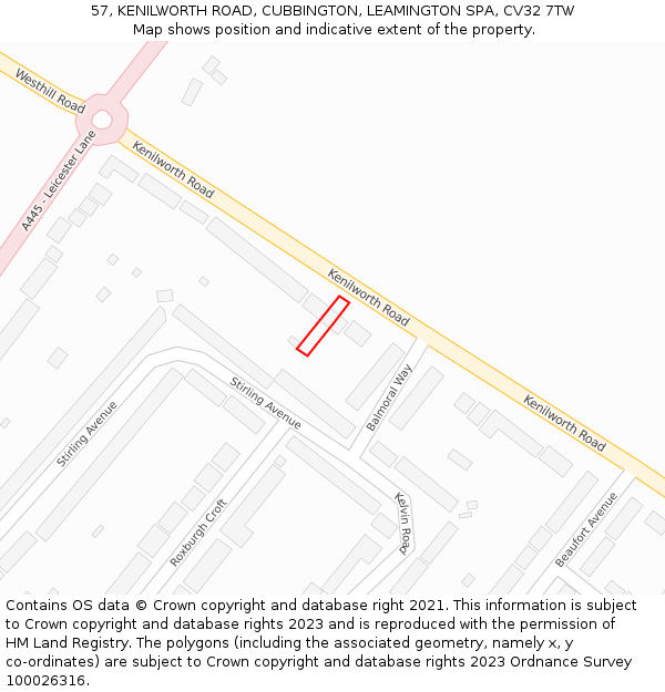 57, KENILWORTH ROAD, CUBBINGTON, LEAMINGTON SPA, CV32 7TW: Location map and indicative extent of plot