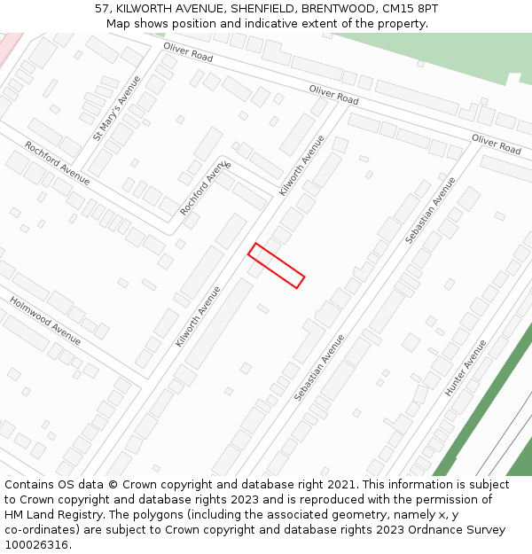 57, KILWORTH AVENUE, SHENFIELD, BRENTWOOD, CM15 8PT: Location map and indicative extent of plot