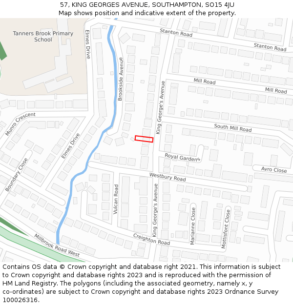 57, KING GEORGES AVENUE, SOUTHAMPTON, SO15 4JU: Location map and indicative extent of plot