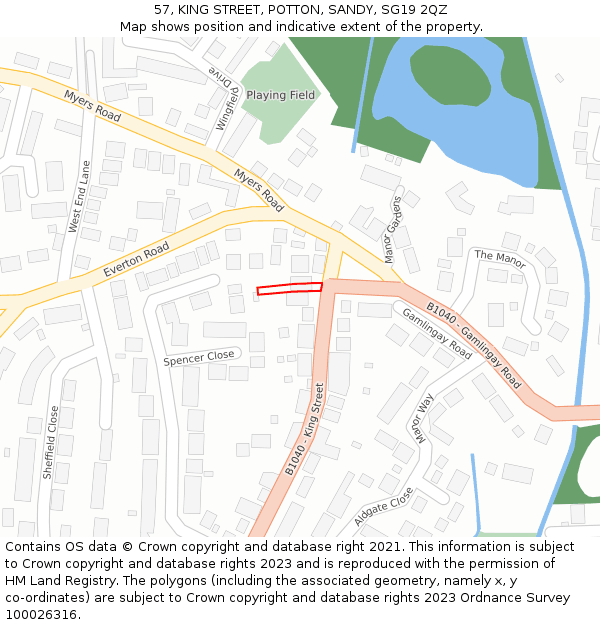 57, KING STREET, POTTON, SANDY, SG19 2QZ: Location map and indicative extent of plot