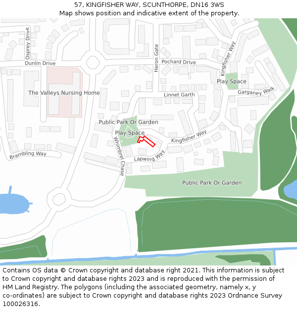 57, KINGFISHER WAY, SCUNTHORPE, DN16 3WS: Location map and indicative extent of plot