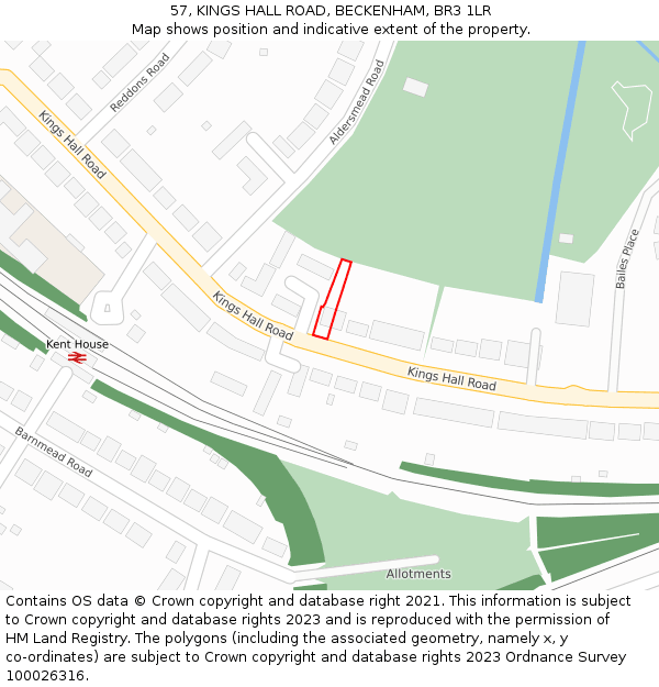 57, KINGS HALL ROAD, BECKENHAM, BR3 1LR: Location map and indicative extent of plot