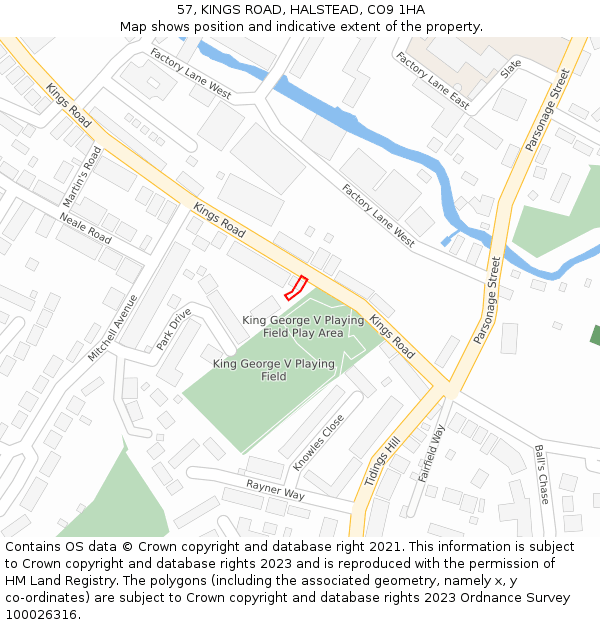 57, KINGS ROAD, HALSTEAD, CO9 1HA: Location map and indicative extent of plot