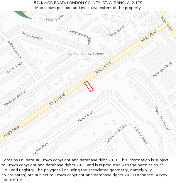 57, KINGS ROAD, LONDON COLNEY, ST. ALBANS, AL2 1ES: Location map and indicative extent of plot