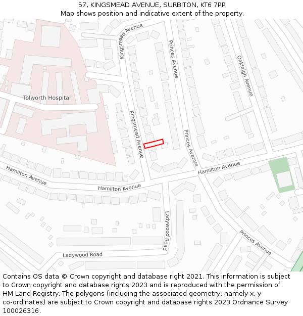 57, KINGSMEAD AVENUE, SURBITON, KT6 7PP: Location map and indicative extent of plot