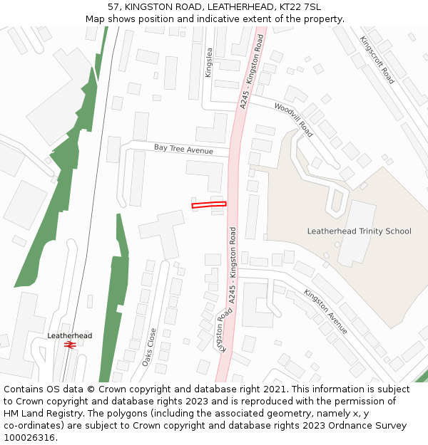 57, KINGSTON ROAD, LEATHERHEAD, KT22 7SL: Location map and indicative extent of plot