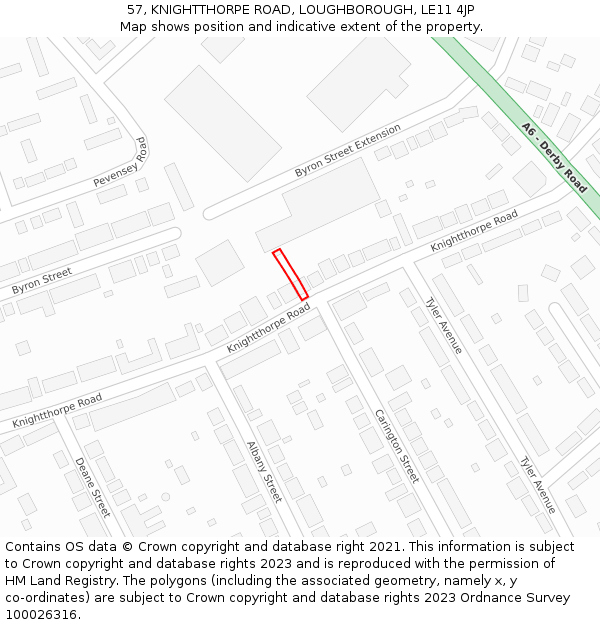 57, KNIGHTTHORPE ROAD, LOUGHBOROUGH, LE11 4JP: Location map and indicative extent of plot