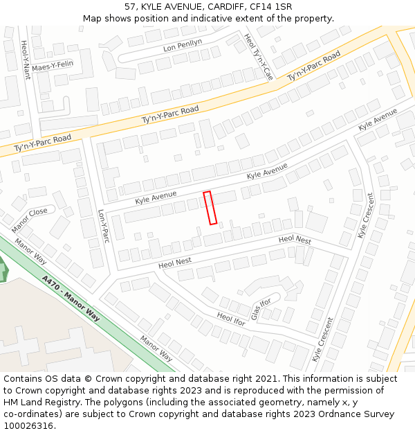 57, KYLE AVENUE, CARDIFF, CF14 1SR: Location map and indicative extent of plot