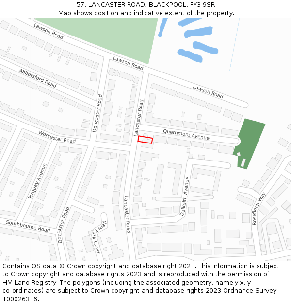 57, LANCASTER ROAD, BLACKPOOL, FY3 9SR: Location map and indicative extent of plot