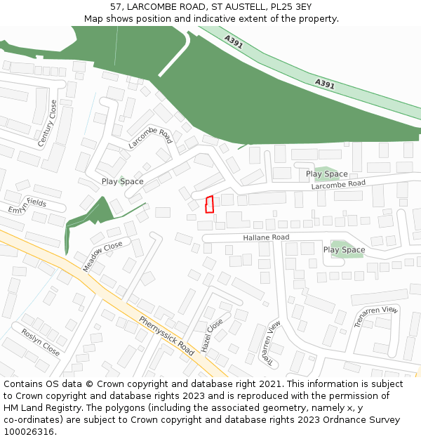 57, LARCOMBE ROAD, ST AUSTELL, PL25 3EY: Location map and indicative extent of plot