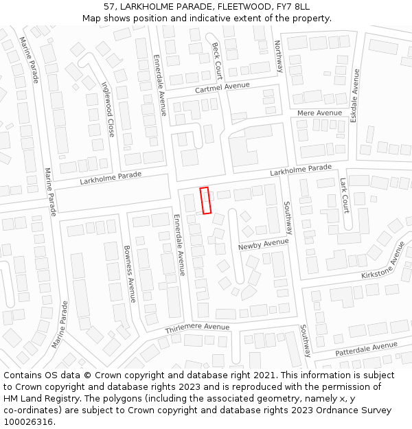 57, LARKHOLME PARADE, FLEETWOOD, FY7 8LL: Location map and indicative extent of plot