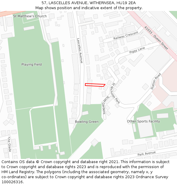 57, LASCELLES AVENUE, WITHERNSEA, HU19 2EA: Location map and indicative extent of plot