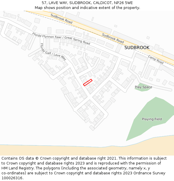 57, LAVE WAY, SUDBROOK, CALDICOT, NP26 5WE: Location map and indicative extent of plot