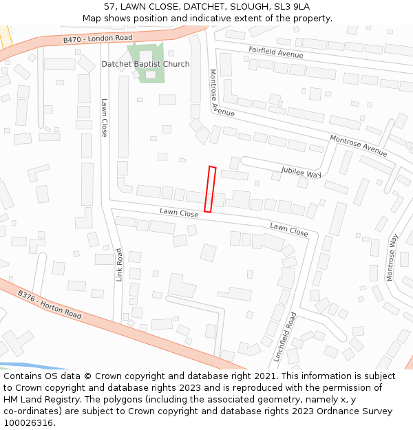 57, LAWN CLOSE, DATCHET, SLOUGH, SL3 9LA: Location map and indicative extent of plot