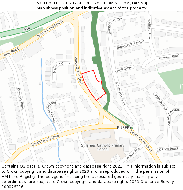 57, LEACH GREEN LANE, REDNAL, BIRMINGHAM, B45 9BJ: Location map and indicative extent of plot