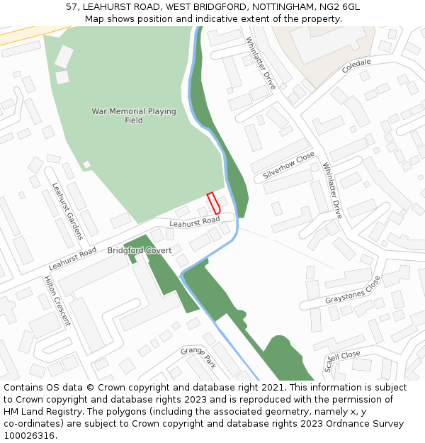 57, LEAHURST ROAD, WEST BRIDGFORD, NOTTINGHAM, NG2 6GL: Location map and indicative extent of plot