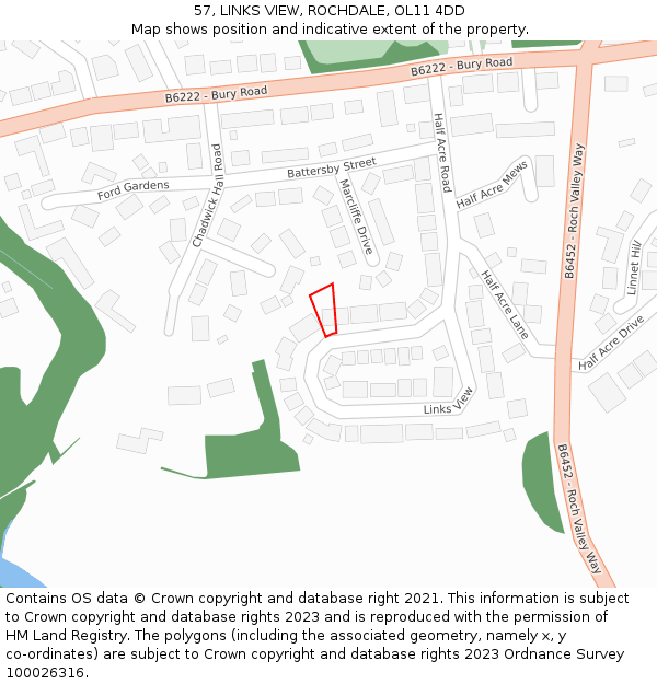 57, LINKS VIEW, ROCHDALE, OL11 4DD: Location map and indicative extent of plot