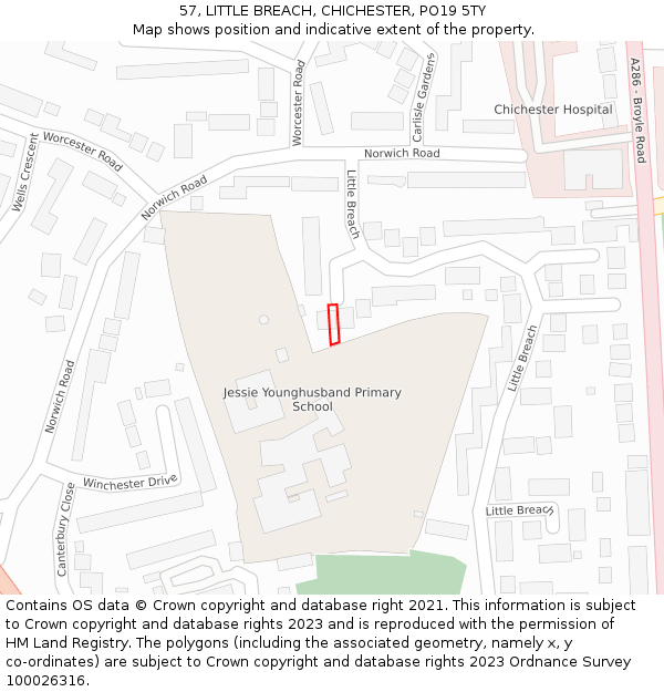 57, LITTLE BREACH, CHICHESTER, PO19 5TY: Location map and indicative extent of plot