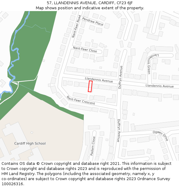 57, LLANDENNIS AVENUE, CARDIFF, CF23 6JF: Location map and indicative extent of plot