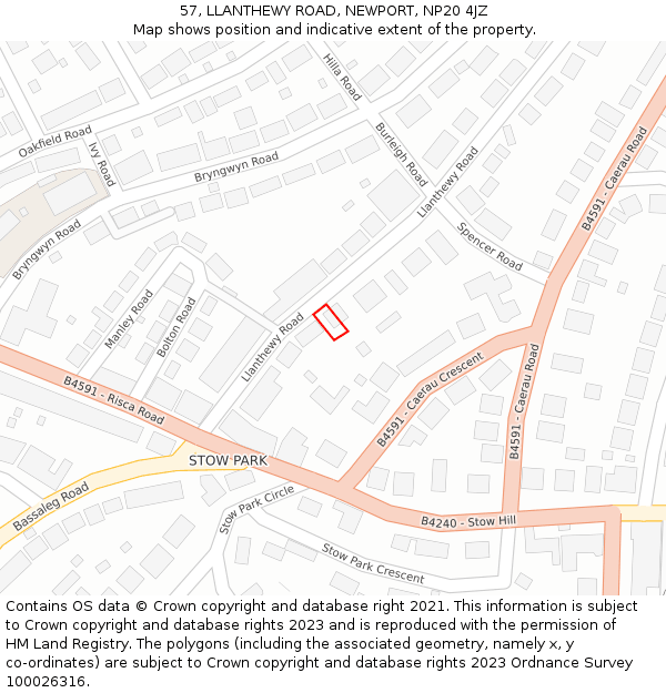 57, LLANTHEWY ROAD, NEWPORT, NP20 4JZ: Location map and indicative extent of plot