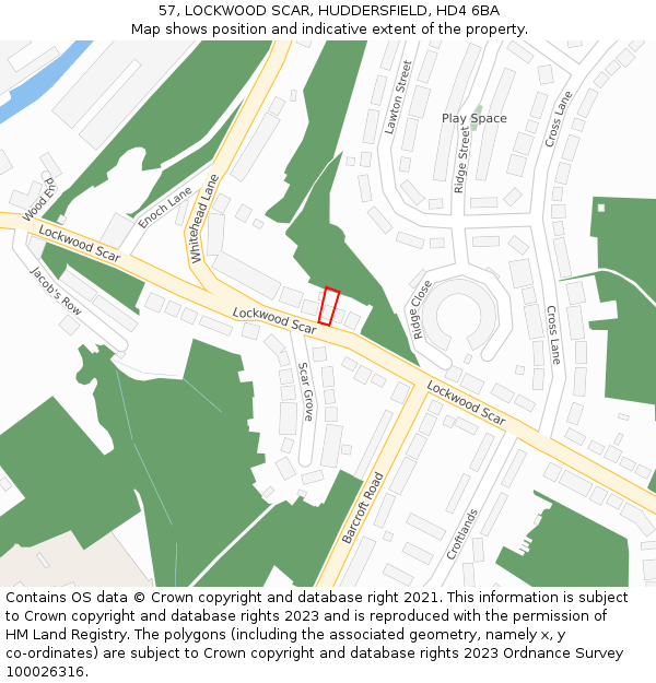 57, LOCKWOOD SCAR, HUDDERSFIELD, HD4 6BA: Location map and indicative extent of plot