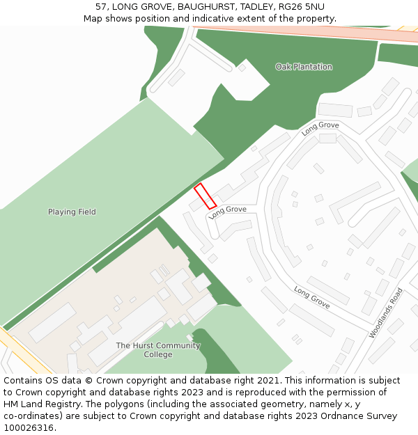 57, LONG GROVE, BAUGHURST, TADLEY, RG26 5NU: Location map and indicative extent of plot