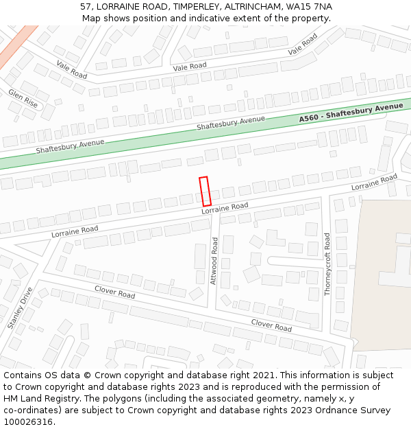 57, LORRAINE ROAD, TIMPERLEY, ALTRINCHAM, WA15 7NA: Location map and indicative extent of plot