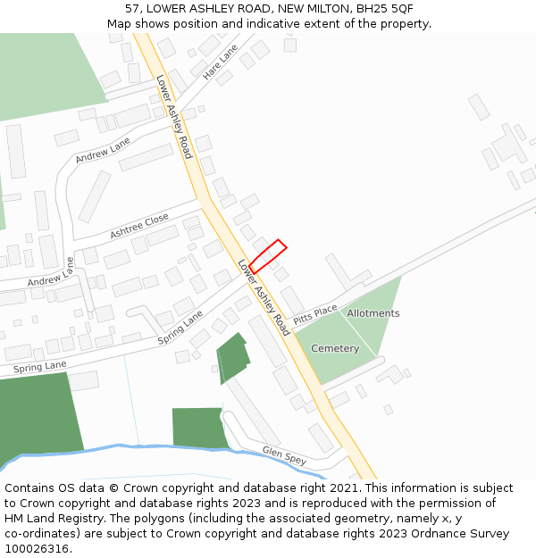 57, LOWER ASHLEY ROAD, NEW MILTON, BH25 5QF: Location map and indicative extent of plot