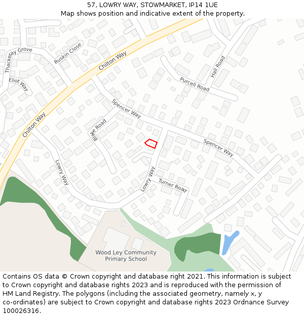 57, LOWRY WAY, STOWMARKET, IP14 1UE: Location map and indicative extent of plot