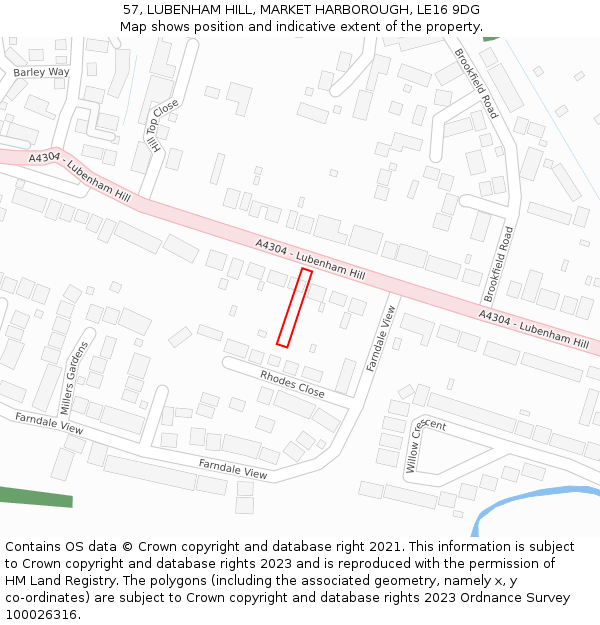 57, LUBENHAM HILL, MARKET HARBOROUGH, LE16 9DG: Location map and indicative extent of plot