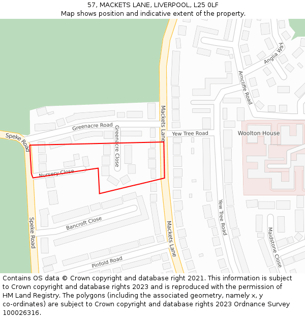 57, MACKETS LANE, LIVERPOOL, L25 0LF: Location map and indicative extent of plot