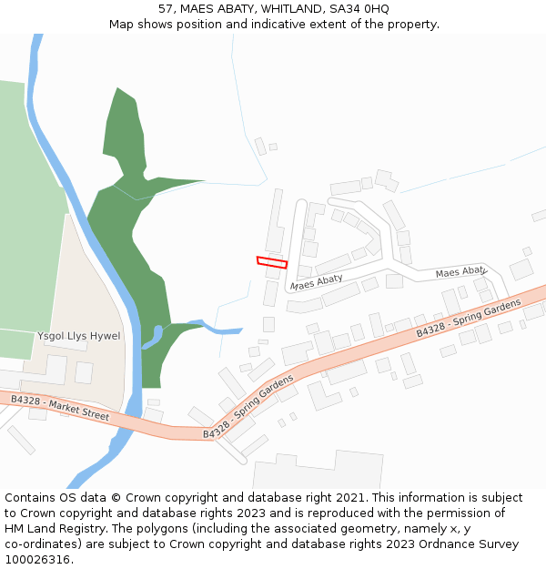 57, MAES ABATY, WHITLAND, SA34 0HQ: Location map and indicative extent of plot