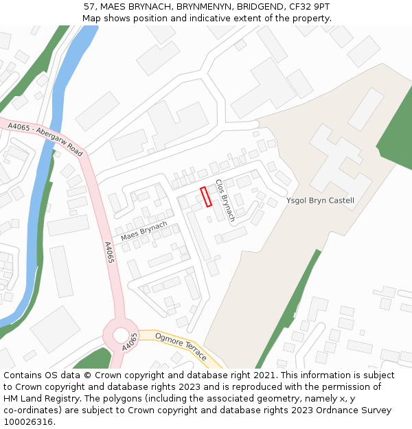 57, MAES BRYNACH, BRYNMENYN, BRIDGEND, CF32 9PT: Location map and indicative extent of plot