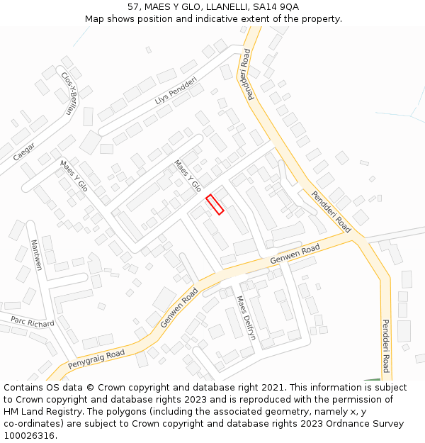 57, MAES Y GLO, LLANELLI, SA14 9QA: Location map and indicative extent of plot