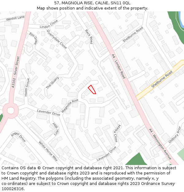 57, MAGNOLIA RISE, CALNE, SN11 0QL: Location map and indicative extent of plot