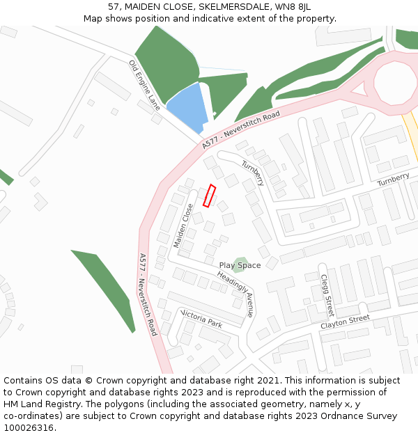 57, MAIDEN CLOSE, SKELMERSDALE, WN8 8JL: Location map and indicative extent of plot