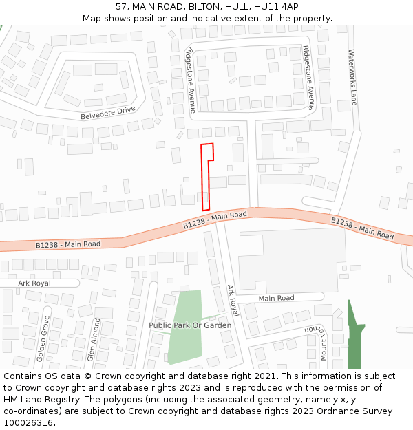 57, MAIN ROAD, BILTON, HULL, HU11 4AP: Location map and indicative extent of plot