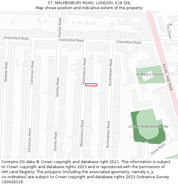 57, MALMESBURY ROAD, LONDON, E18 2NL: Location map and indicative extent of plot