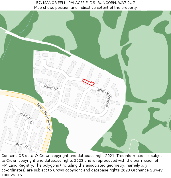 57, MANOR FELL, PALACEFIELDS, RUNCORN, WA7 2UZ: Location map and indicative extent of plot