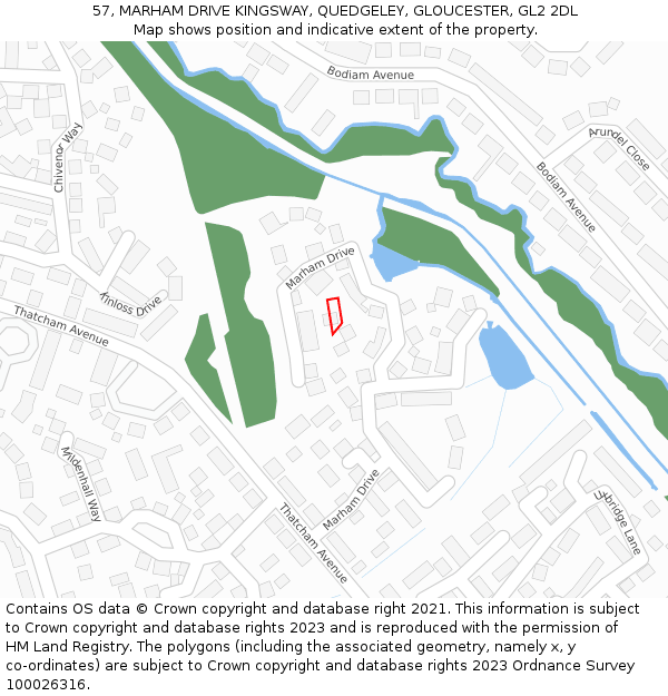 57, MARHAM DRIVE KINGSWAY, QUEDGELEY, GLOUCESTER, GL2 2DL: Location map and indicative extent of plot