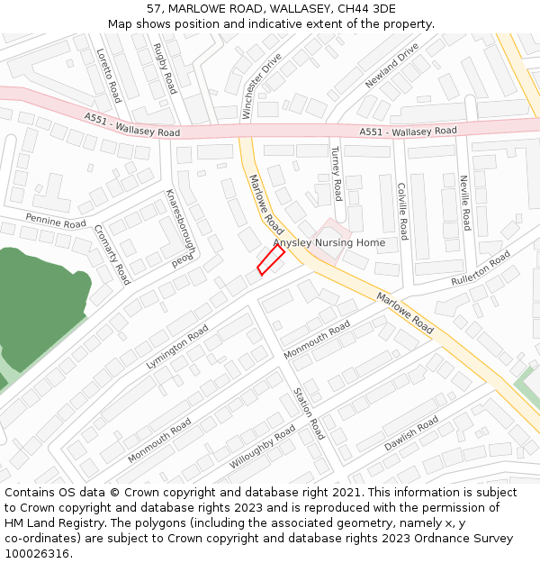 57, MARLOWE ROAD, WALLASEY, CH44 3DE: Location map and indicative extent of plot