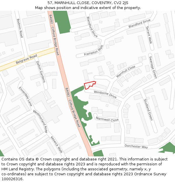 57, MARNHULL CLOSE, COVENTRY, CV2 2JS: Location map and indicative extent of plot