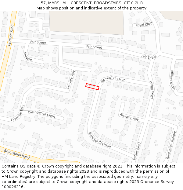 57, MARSHALL CRESCENT, BROADSTAIRS, CT10 2HR: Location map and indicative extent of plot