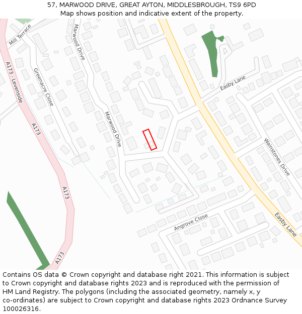 57, MARWOOD DRIVE, GREAT AYTON, MIDDLESBROUGH, TS9 6PD: Location map and indicative extent of plot