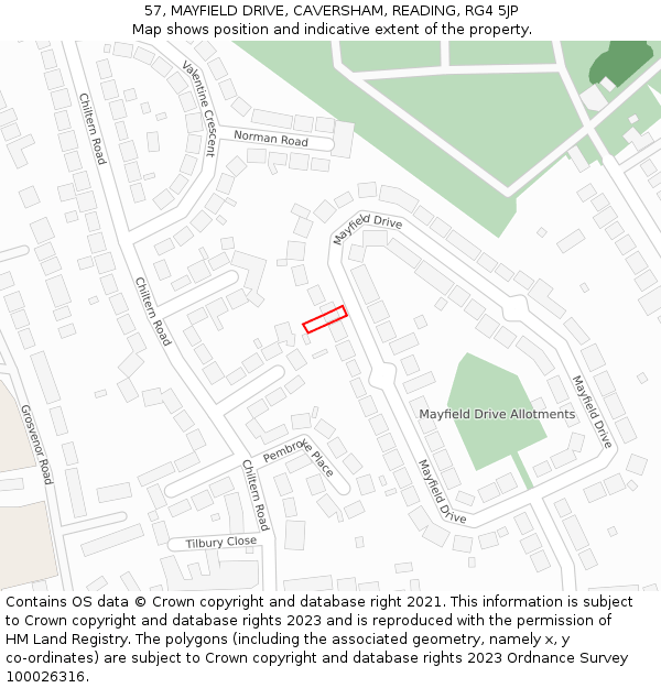 57, MAYFIELD DRIVE, CAVERSHAM, READING, RG4 5JP: Location map and indicative extent of plot