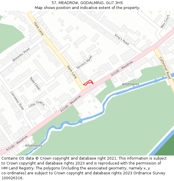 57, MEADROW, GODALMING, GU7 3HS: Location map and indicative extent of plot