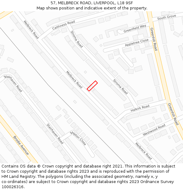 57, MELBRECK ROAD, LIVERPOOL, L18 9SF: Location map and indicative extent of plot