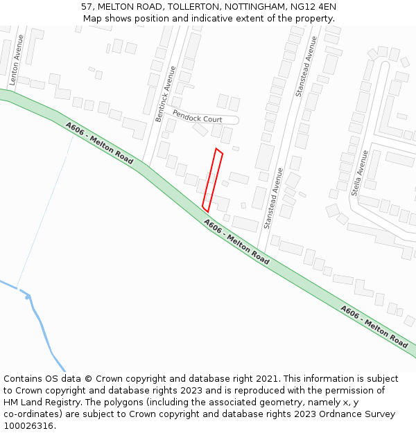 57, MELTON ROAD, TOLLERTON, NOTTINGHAM, NG12 4EN: Location map and indicative extent of plot